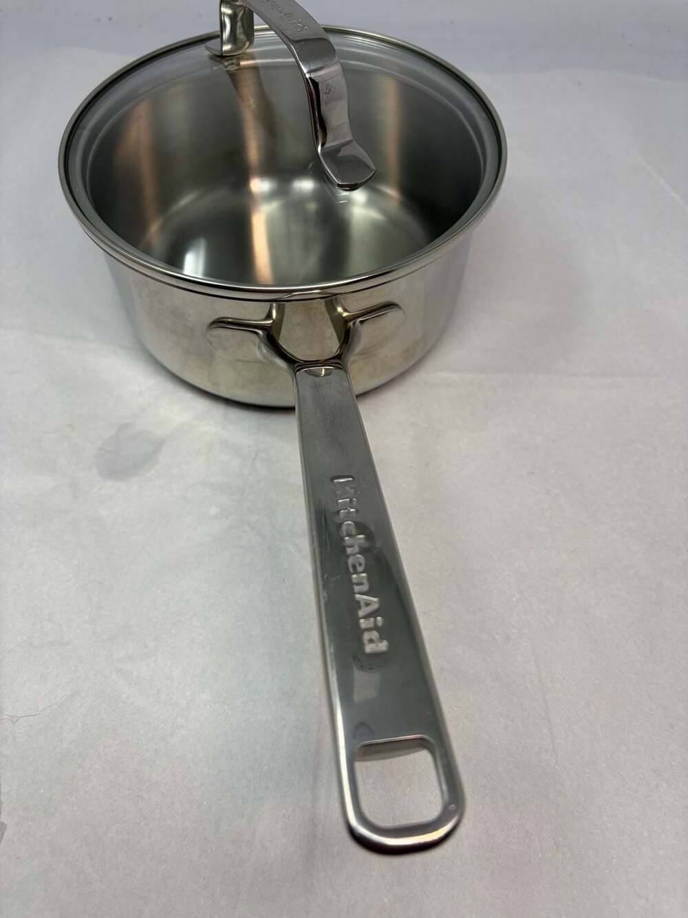 KitchenAid 1.6 Qt Saucepan Stainless Steel Induction Base With Glass Lid EUC